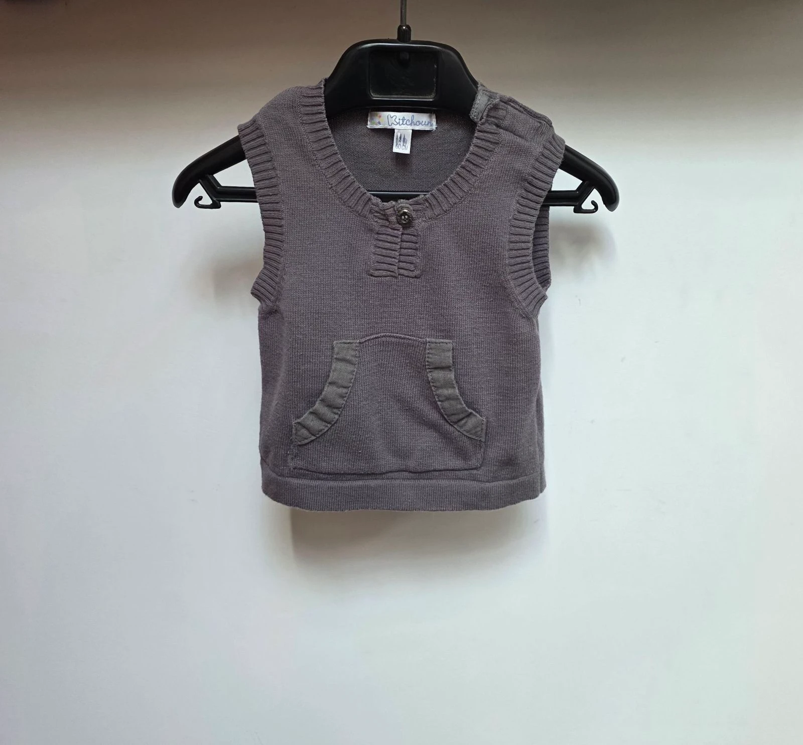 Pull sans manches taupe en maille Kitchoun Taille 3 mois 60 cm